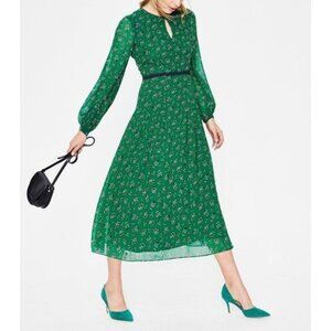 Boden Ada Midi Dress Green Floral With Puff Sleeves keyhole Neckline UK 6P US 2P